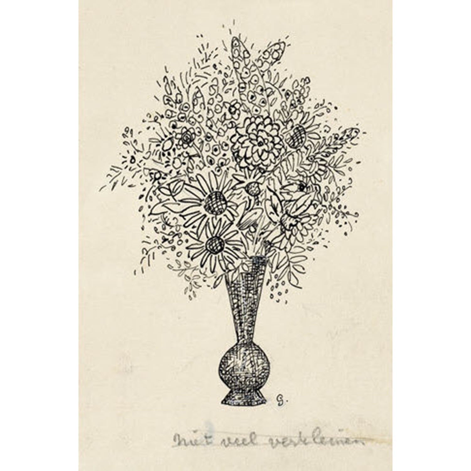 Pen Drawing of Flowers in Vase Art Print