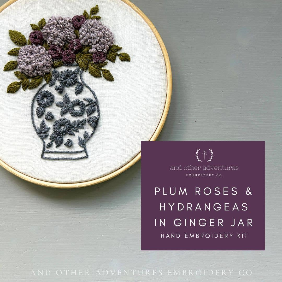 Plum Roses & Hydrangeas Jar Embroidery Kit