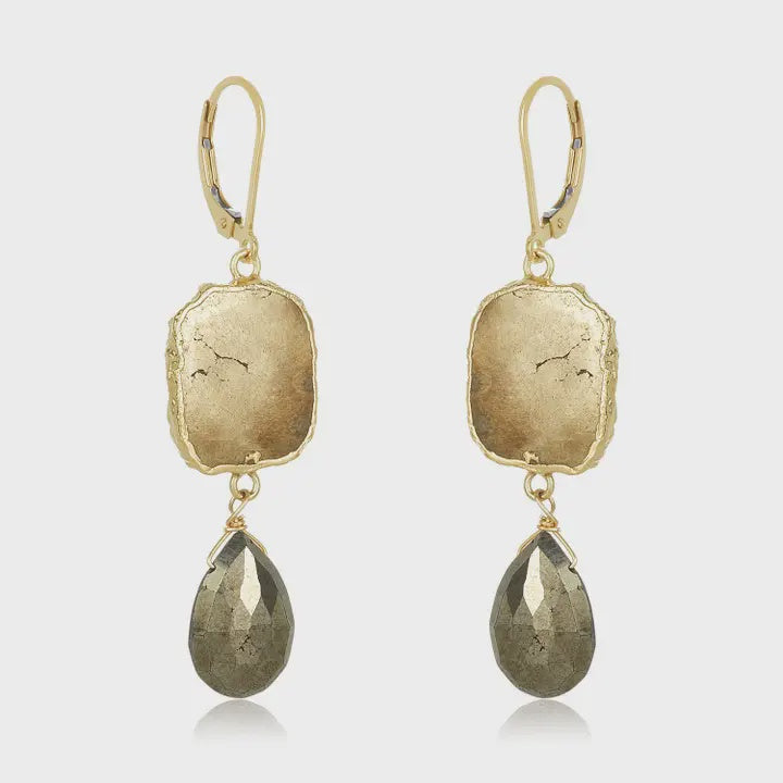 Bezel Pyrite Drop Earrings