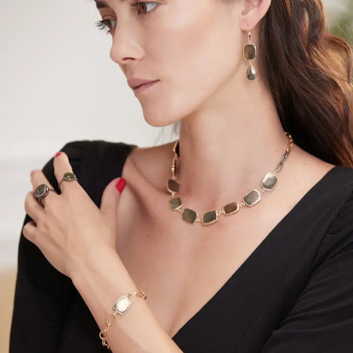 Bezel Pyrite Drop Earrings