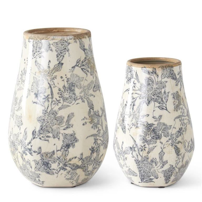 White & Black Floral Ceramic Vase