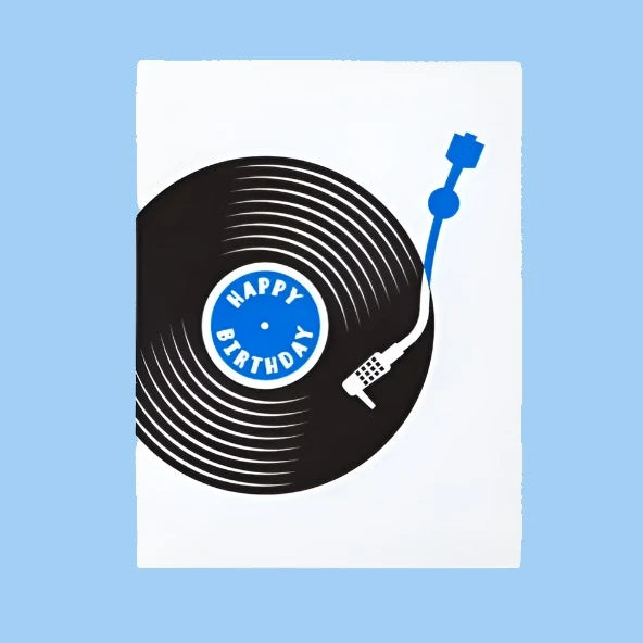 Blue Record Player Birthday Card