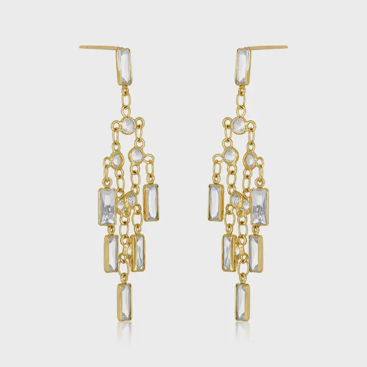 Cz Chandelier Gold Earrings