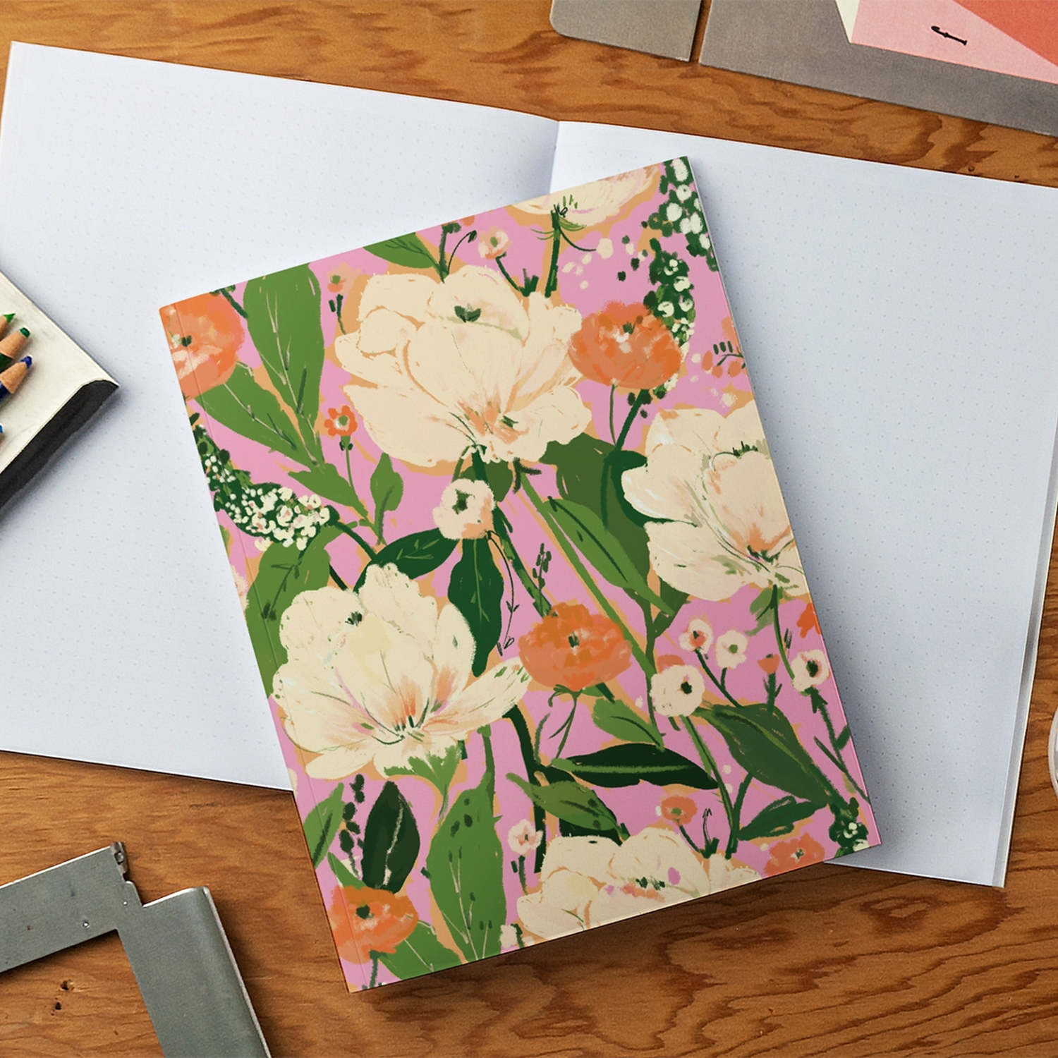 Floral On Pink Layflat Notebook