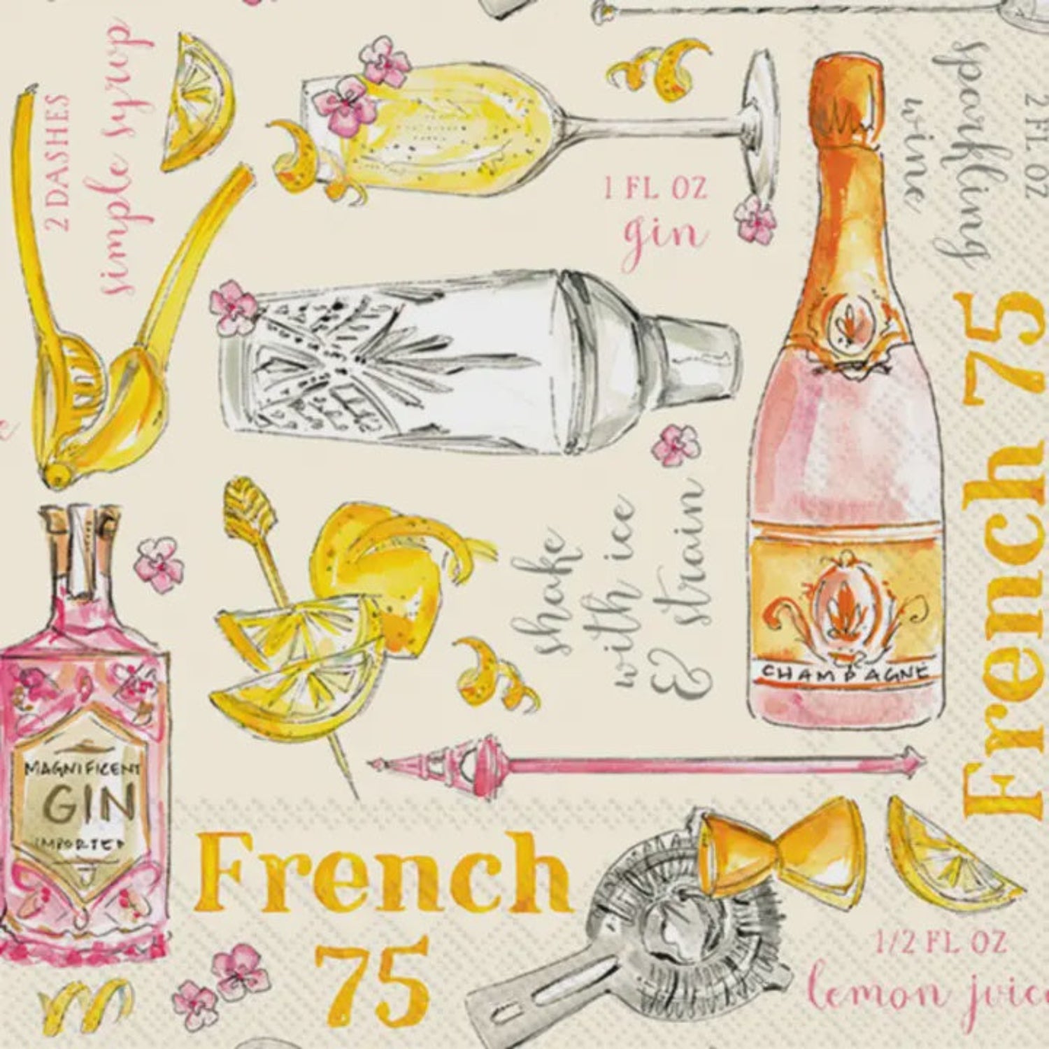 French 75 Cocktail Napkin