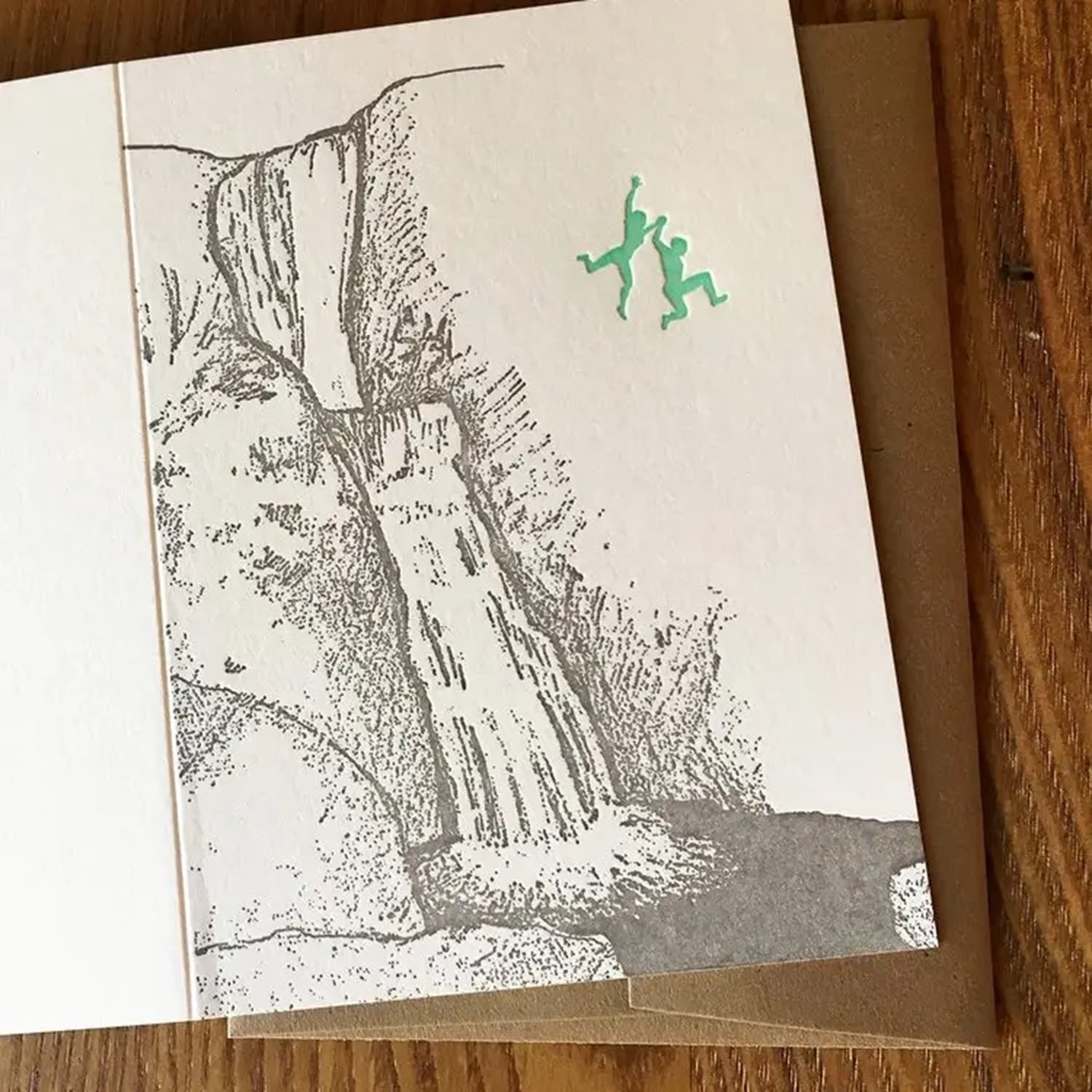 Jumping from Falls Letterpress Greeting Card