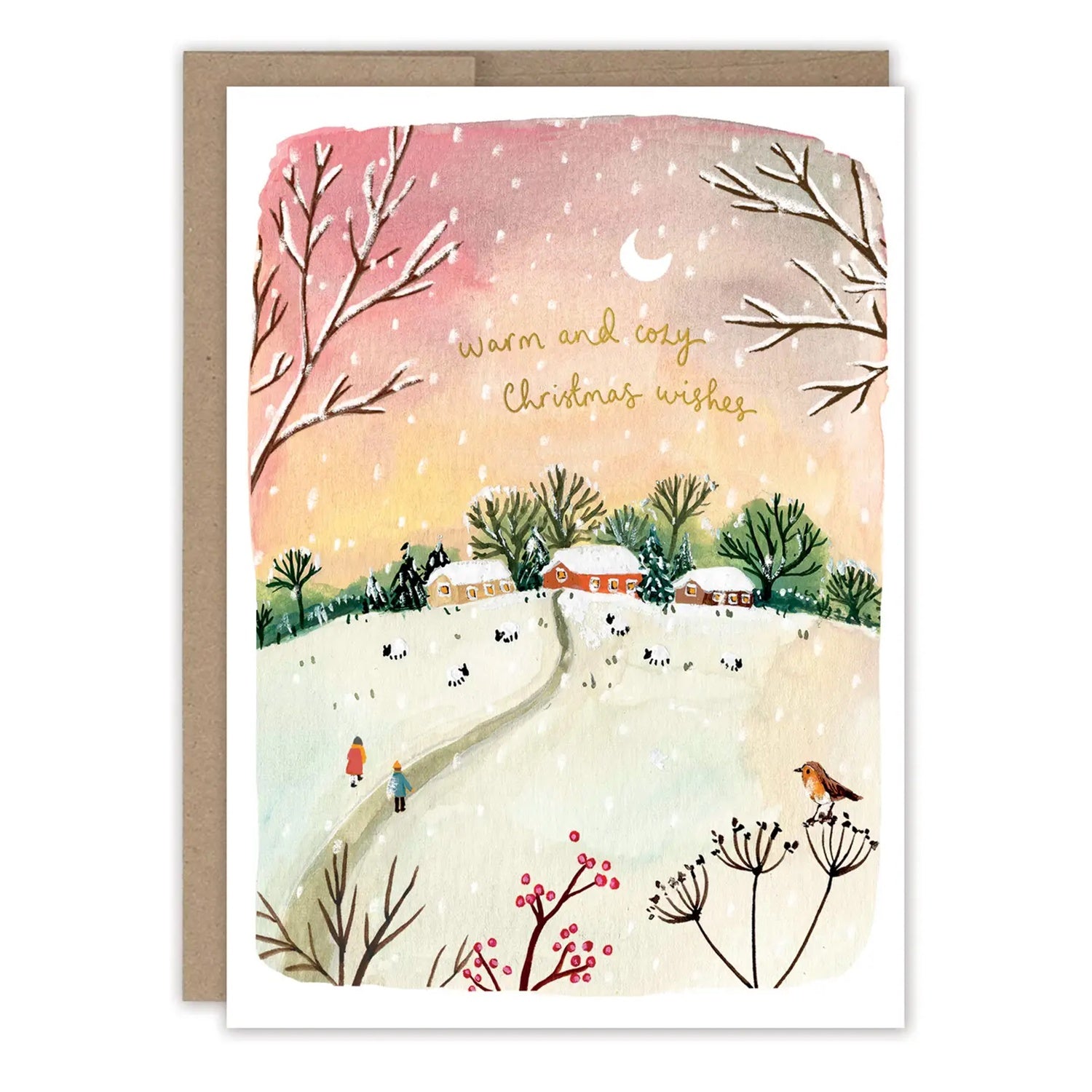 Red Sky Cozy Christmas Card