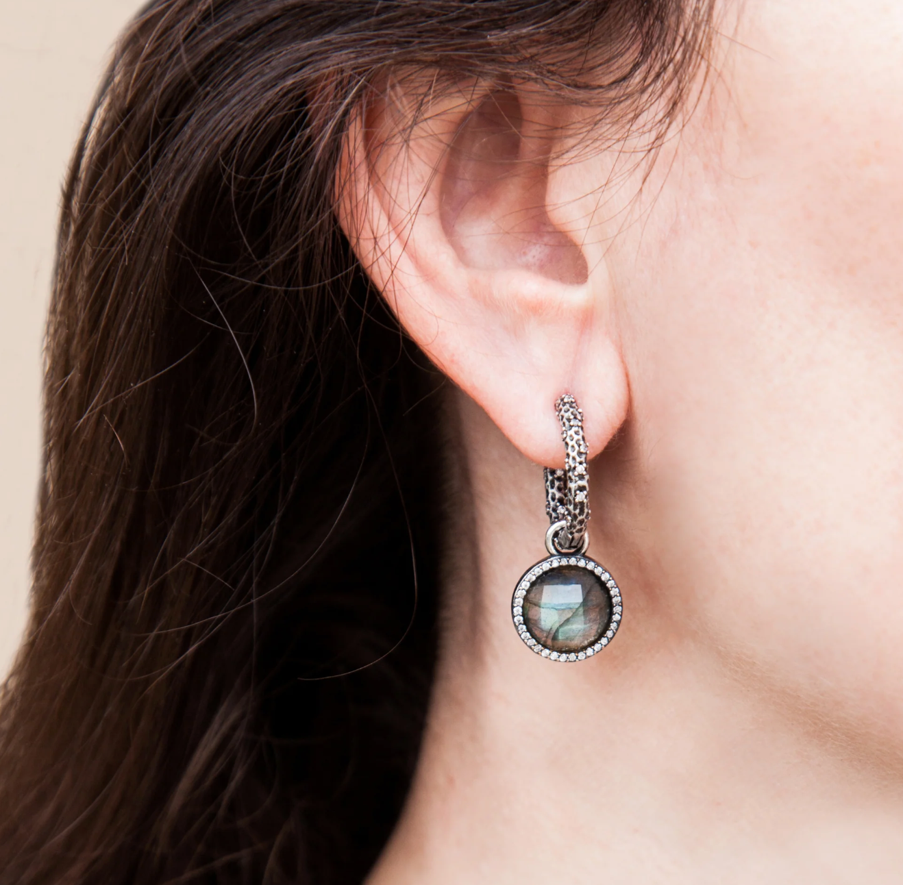 Silver Labradorite Disc Earrings