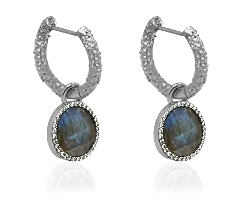 Silver Labradorite Disc Earrings