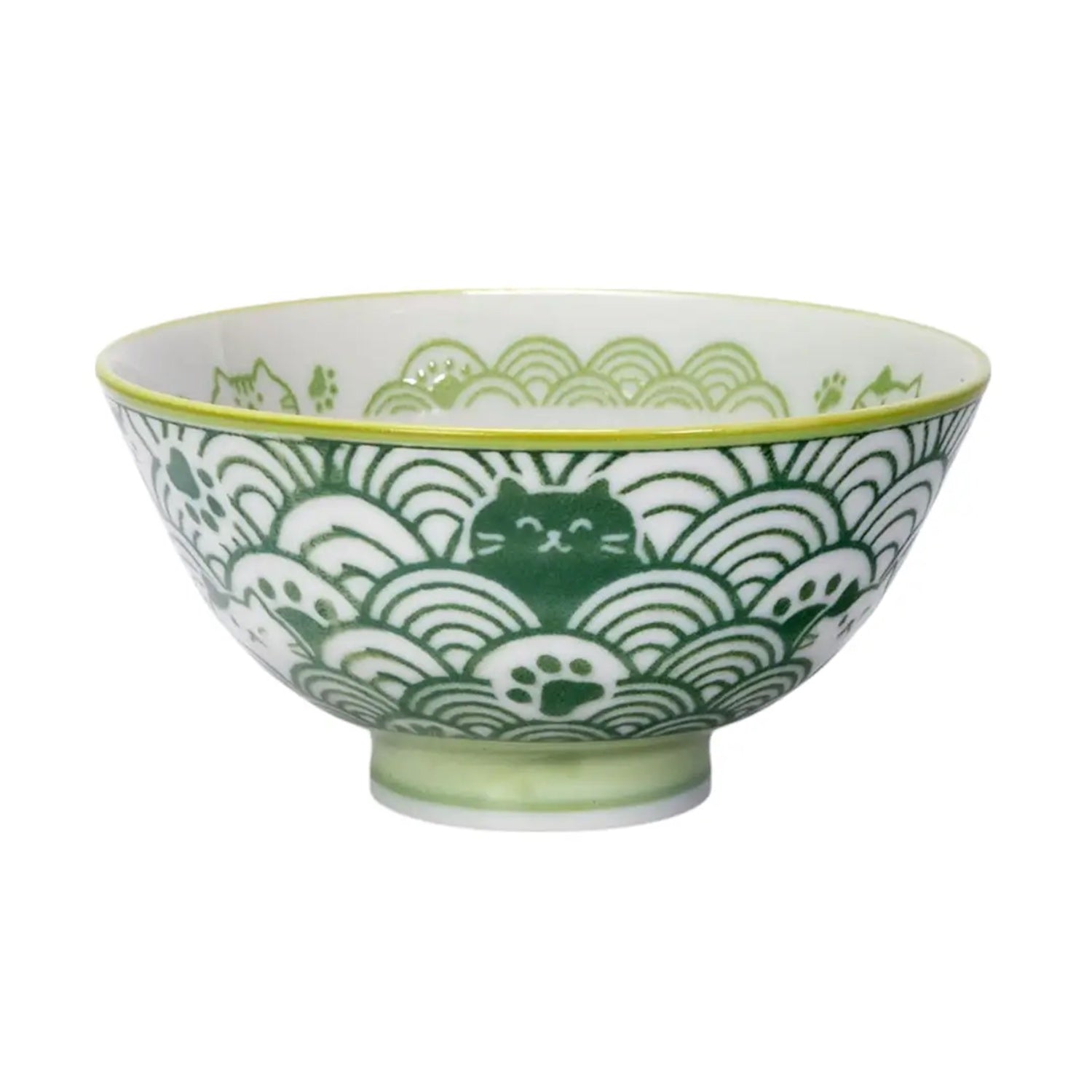 Seikaiha Neko Rice Bowl Green