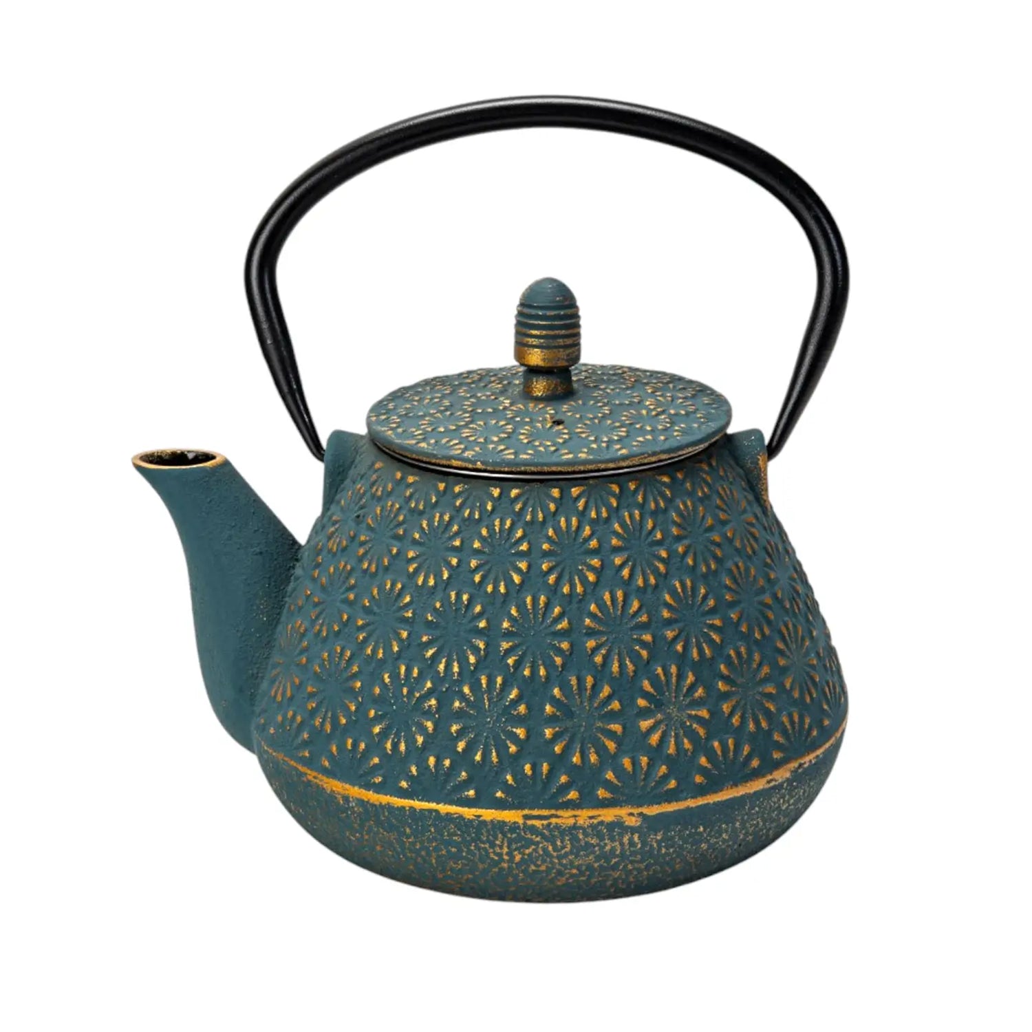 Teal Flower Cast Iron Teapot