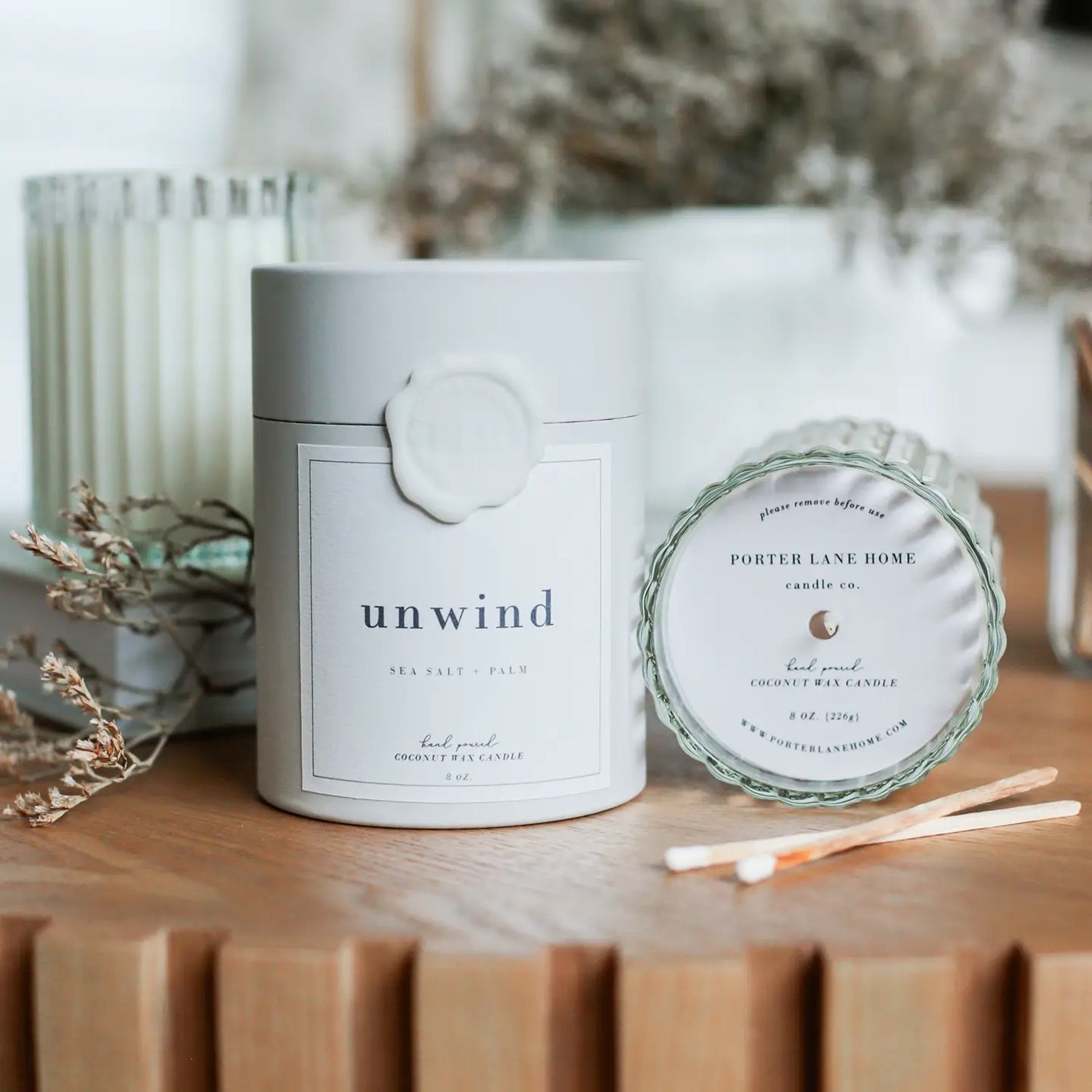 Unwind Sea Salt + Palm Fluted Coconut Wax Candle