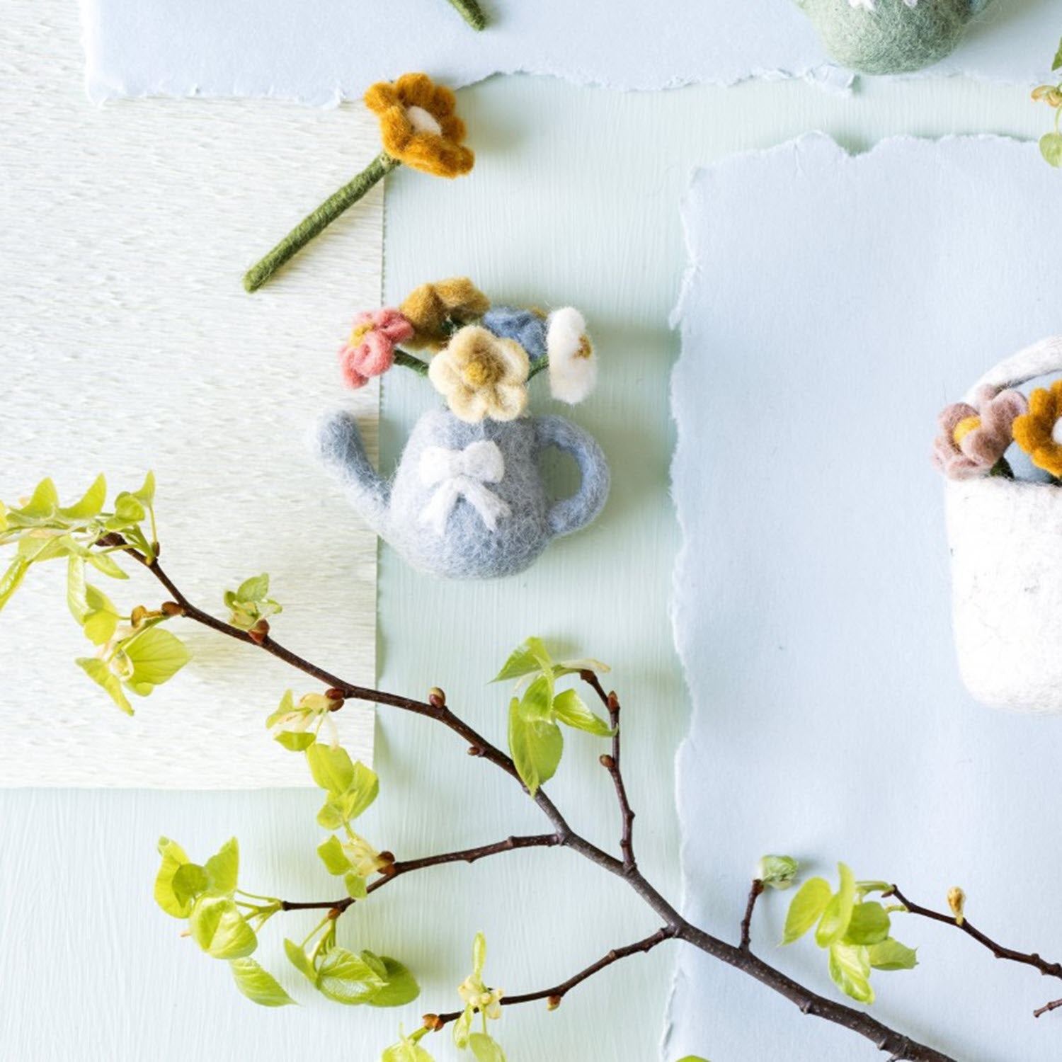 Light Blue Watering Can w/ Flowers
