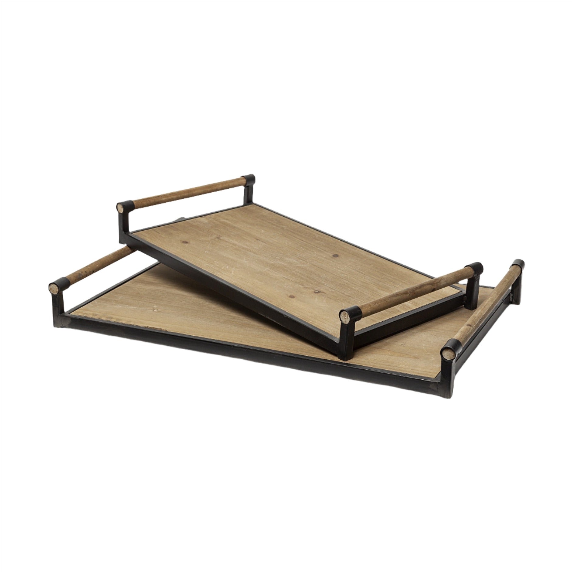 Benson Brown Wood Black Metal Tray