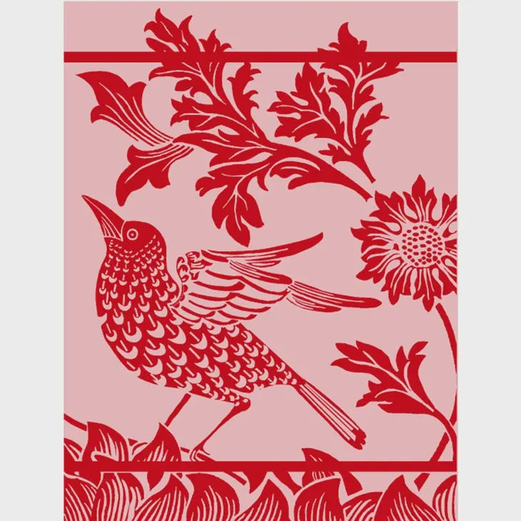 Red Twiggy Bird Jacquard Tea Towel