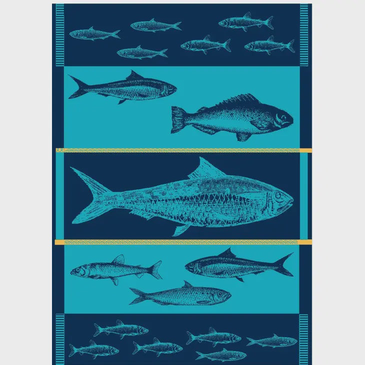 Turquoise Fish Jacquard Tea Towel