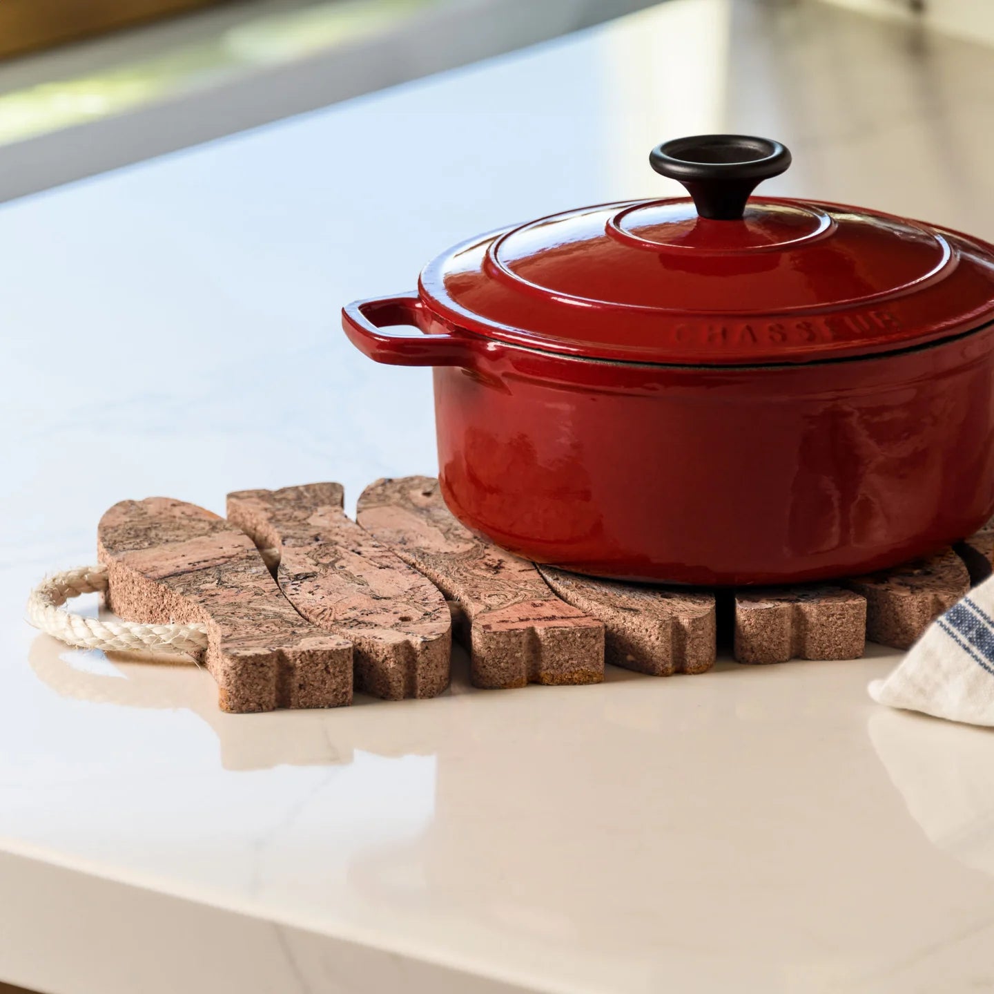 Cork Fish Trivet with Rope Handles