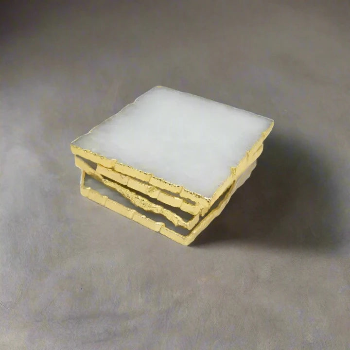 White Agate Coaster w/Gold Electroplate