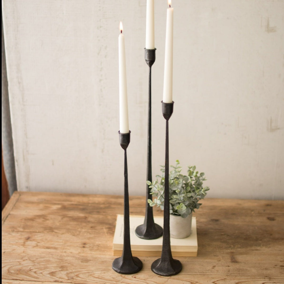 Set of 3 Tall Cast Iron Taper Holders