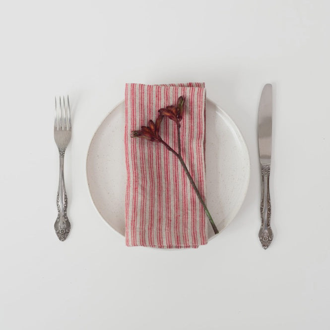 Red & Natural Stripe Linen Napkin