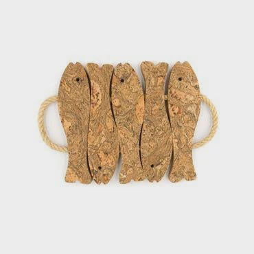 Cork Fish Trivet with Rope Handles