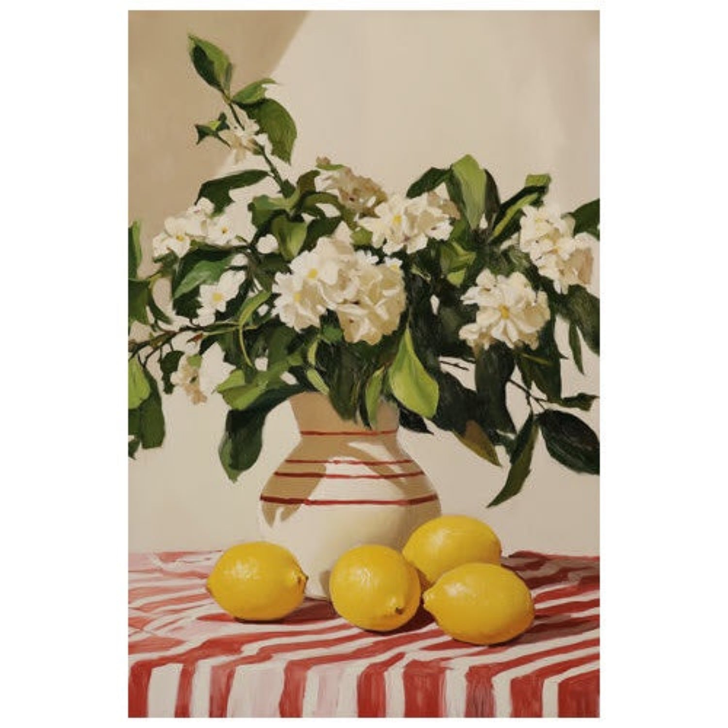 Flowers and Lemons on Striped Table