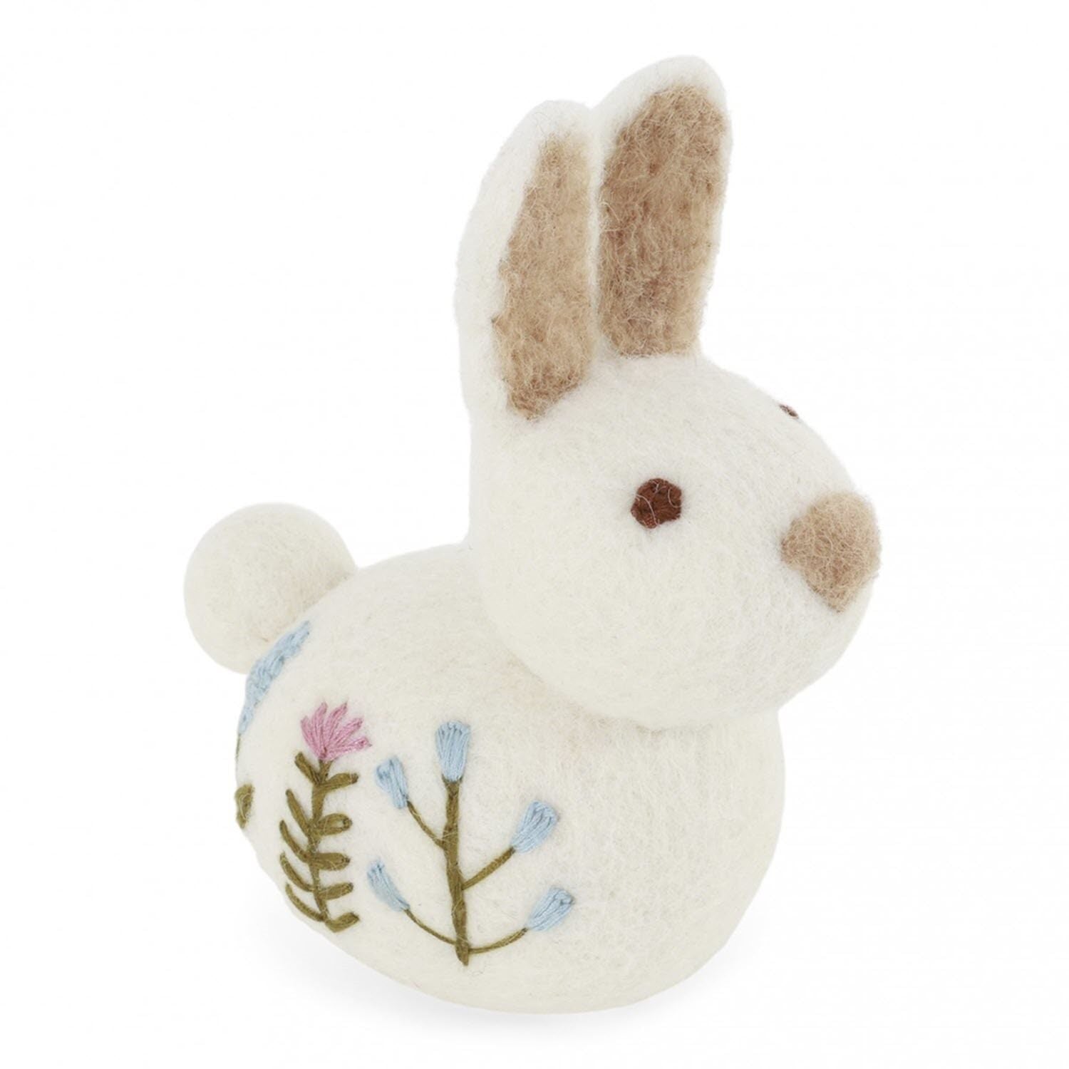 White Sitting Bunny w/Flower Embroidery