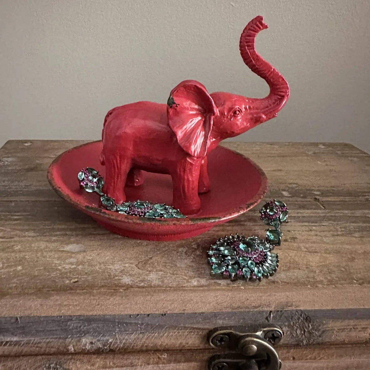 Red Pewter Elephant Ring Dish