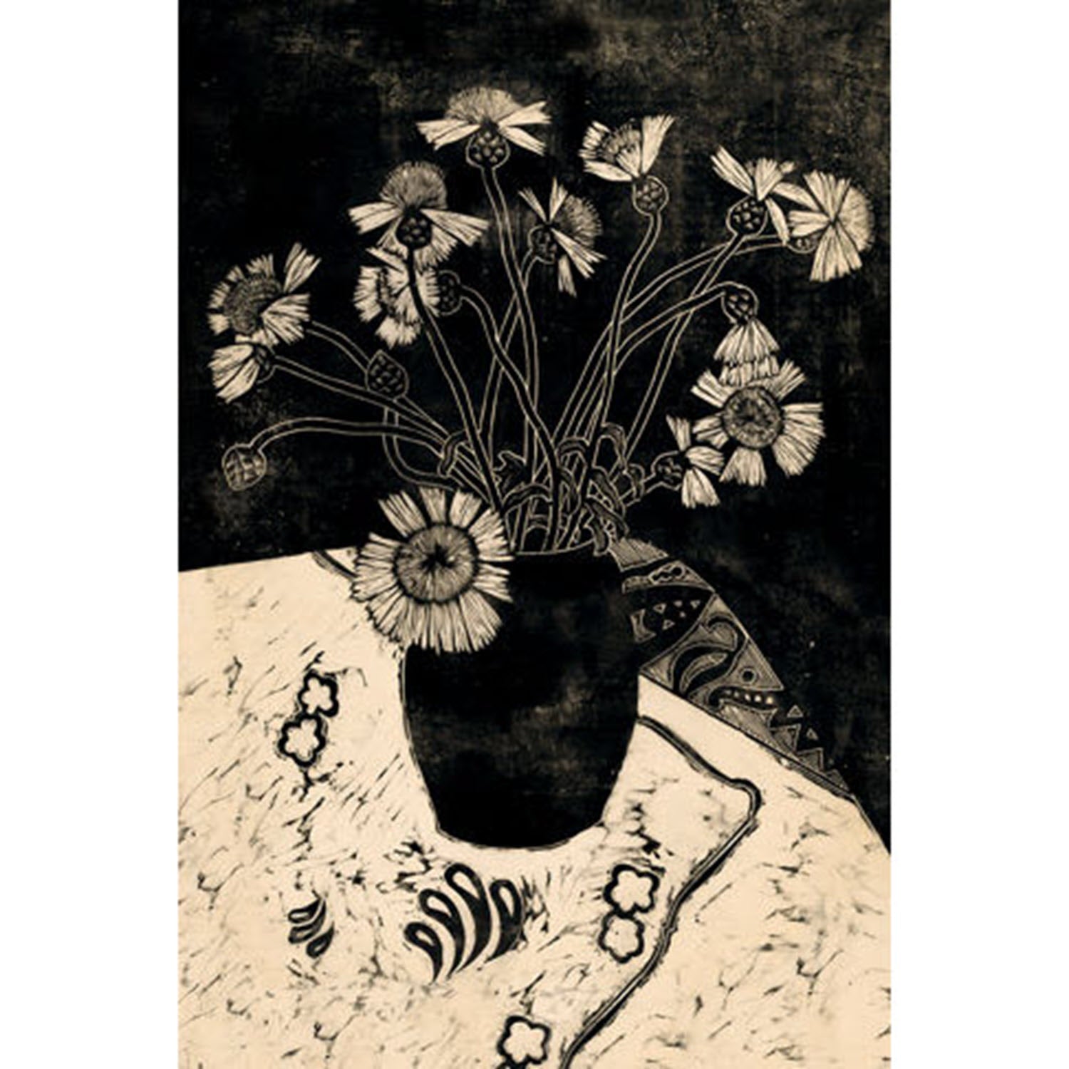 Flowers On A Table Wood Block