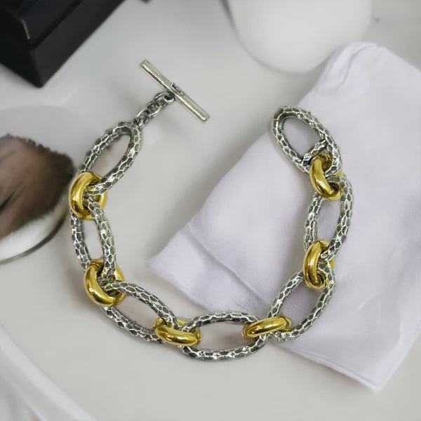 Two-Tone Ravelle Hammered Chain Bracelet