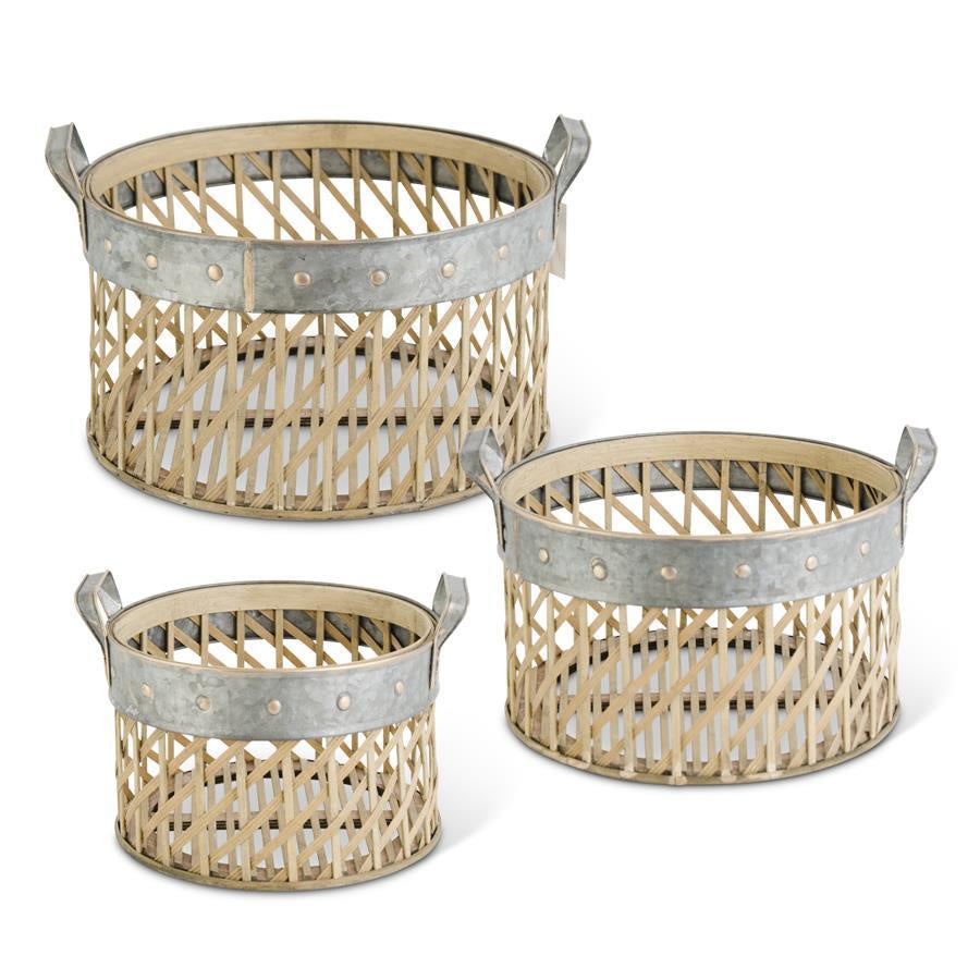 Round Woven Bamboo-Metal Basket