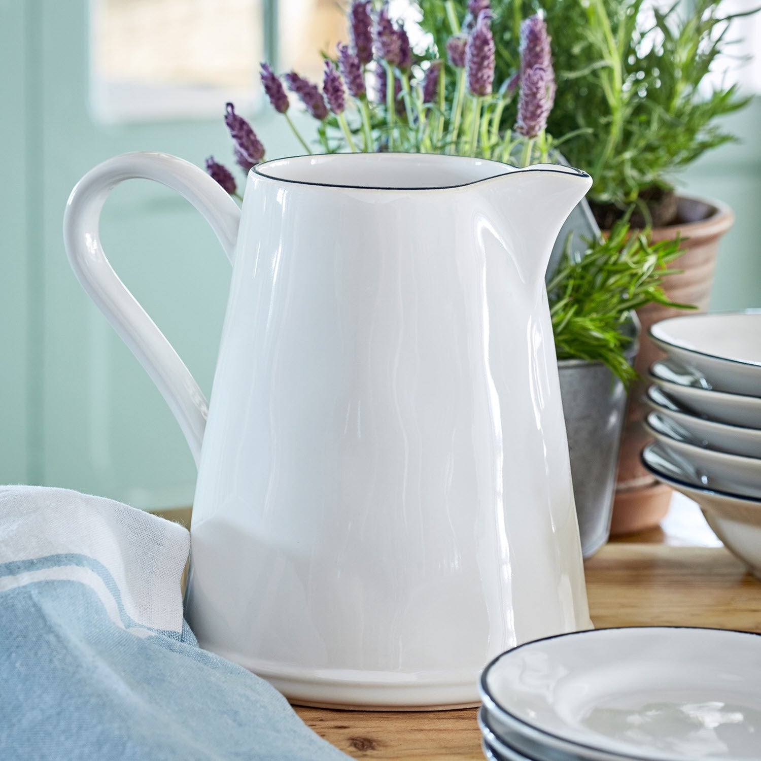 Beja White & Blue Pitcher