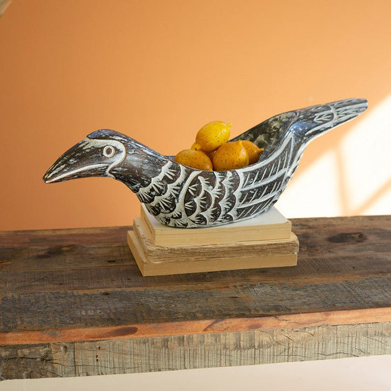 Carved Wood Bird Bowl