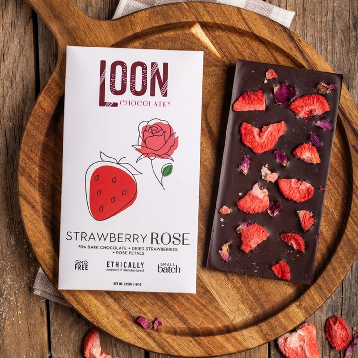 Dark Chocolate w/ Strawberries & Rose Petals