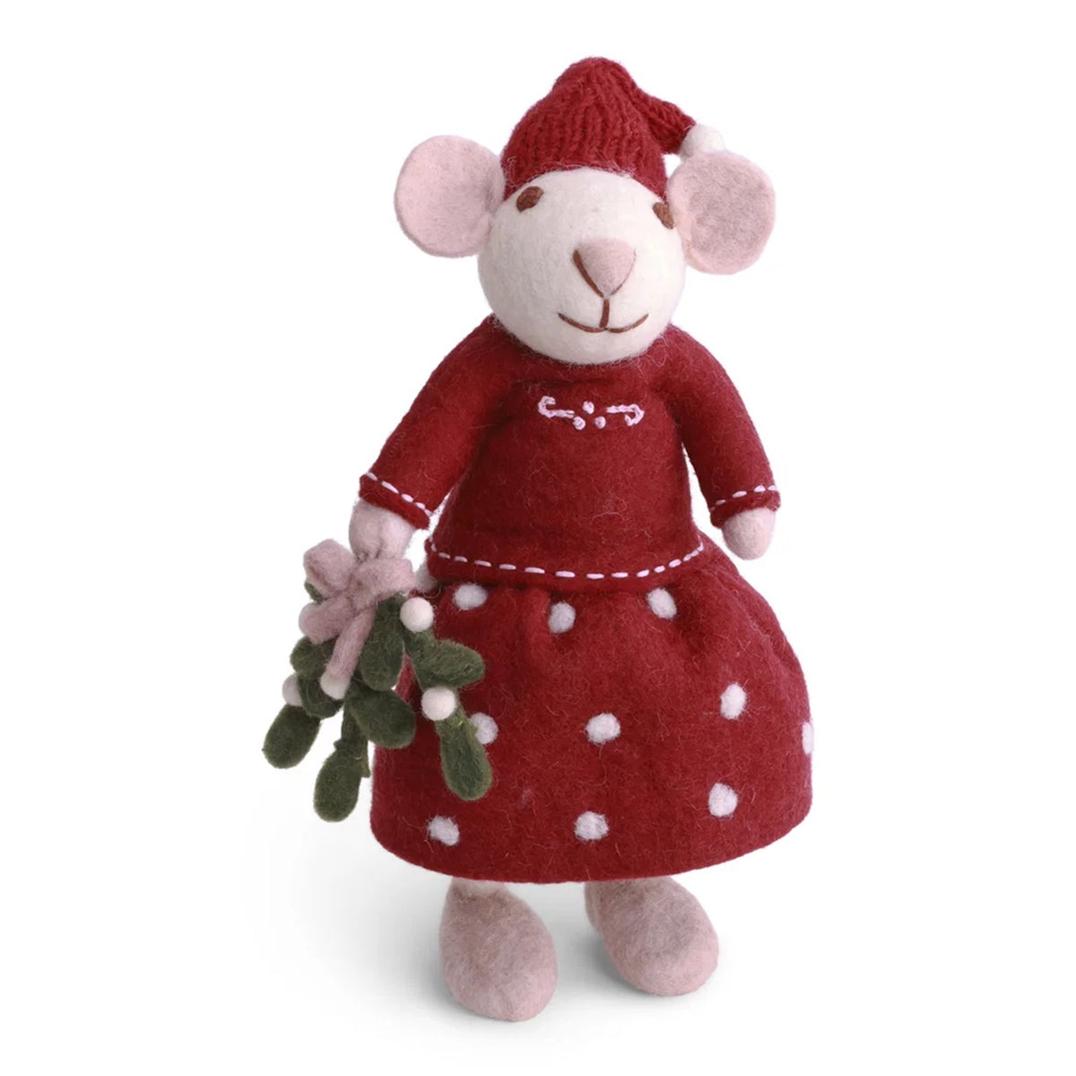 Medium White Girl Mouse with Mistletoe