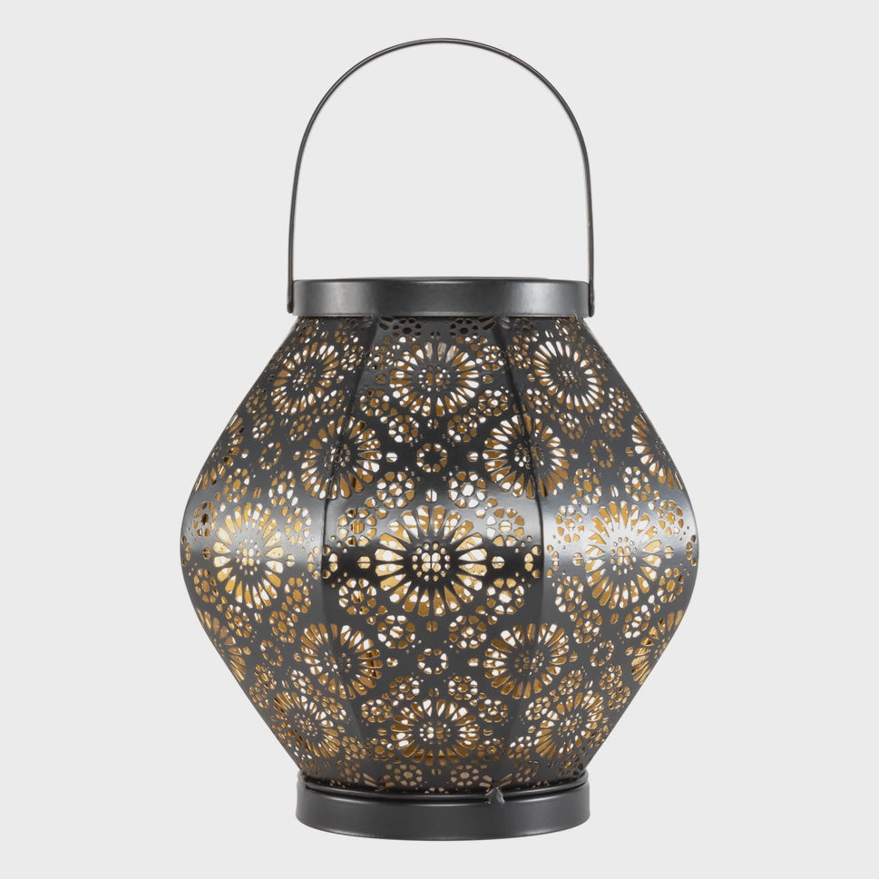 Black Metal Daisy Outdoor Solar Lantern