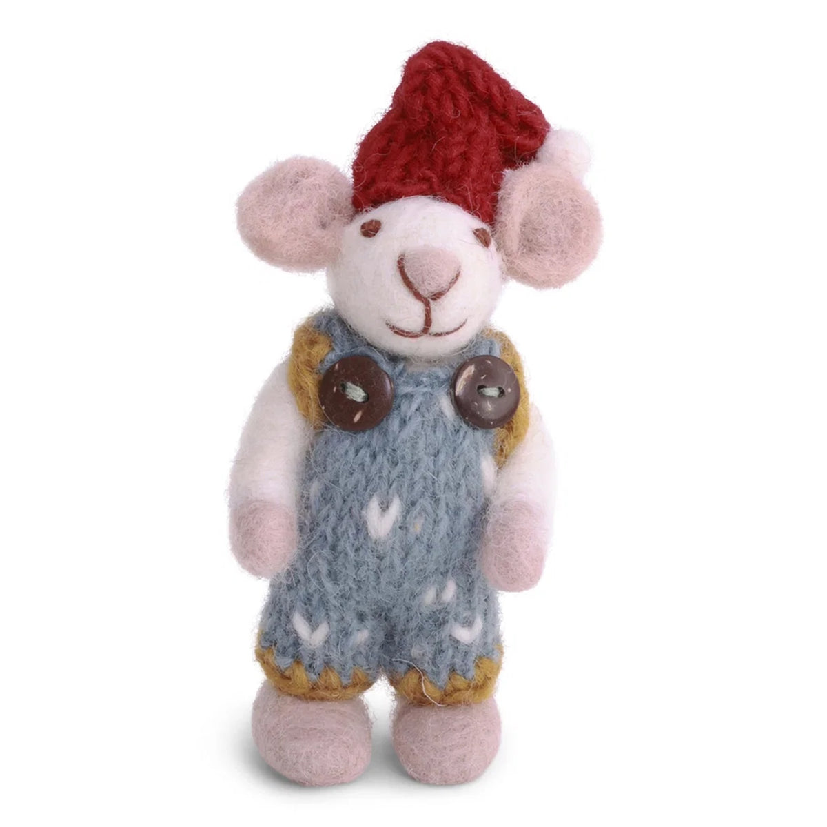 Mini White Boy Mouse With Knitted Overalls