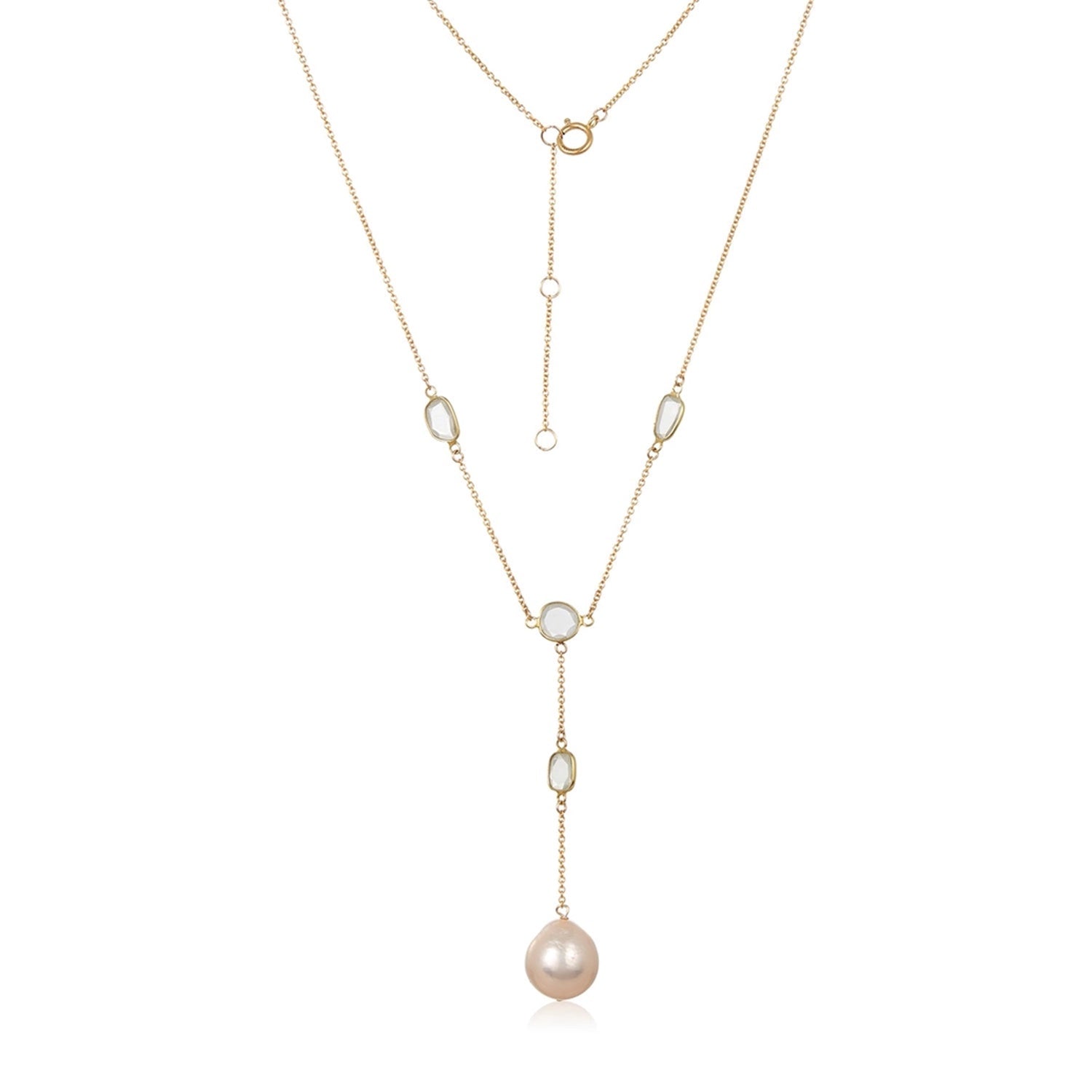 Moissanite Slice Pearl Lariat Necklace