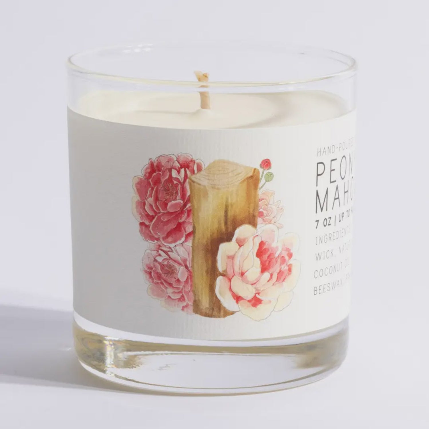 Peony & Mahogany Glass Candle