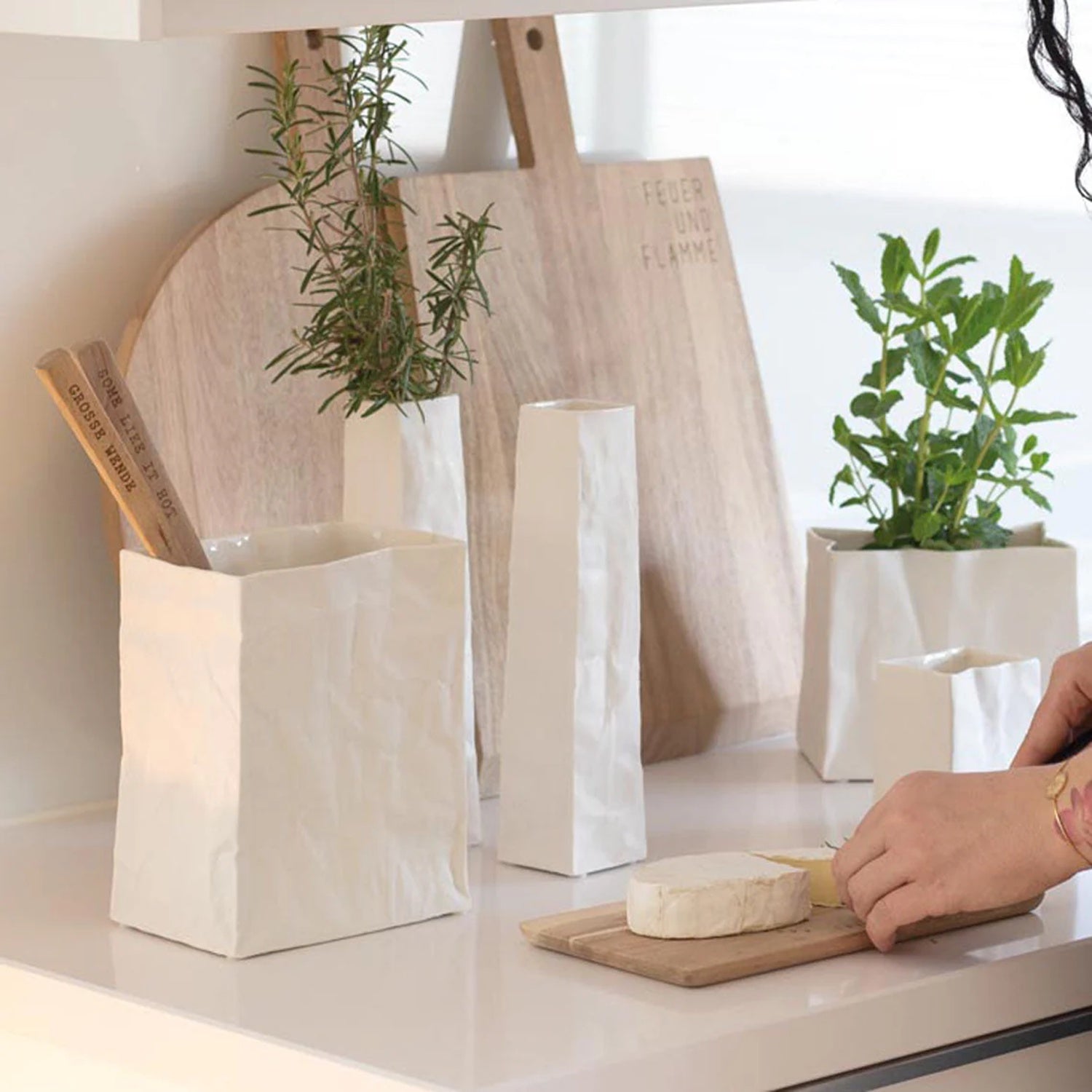 Porcelain Bag Vases  Set of 3