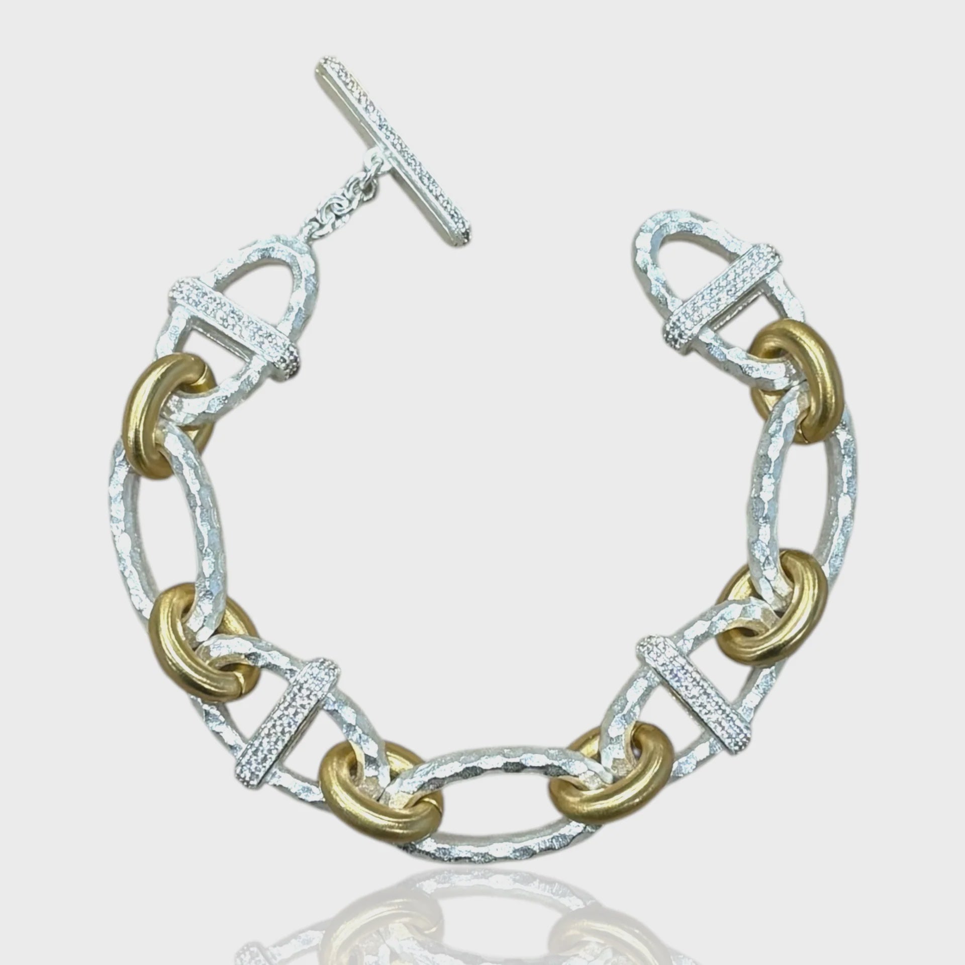 Pave Ravelle Satin Silver Two-Tone Bracelet