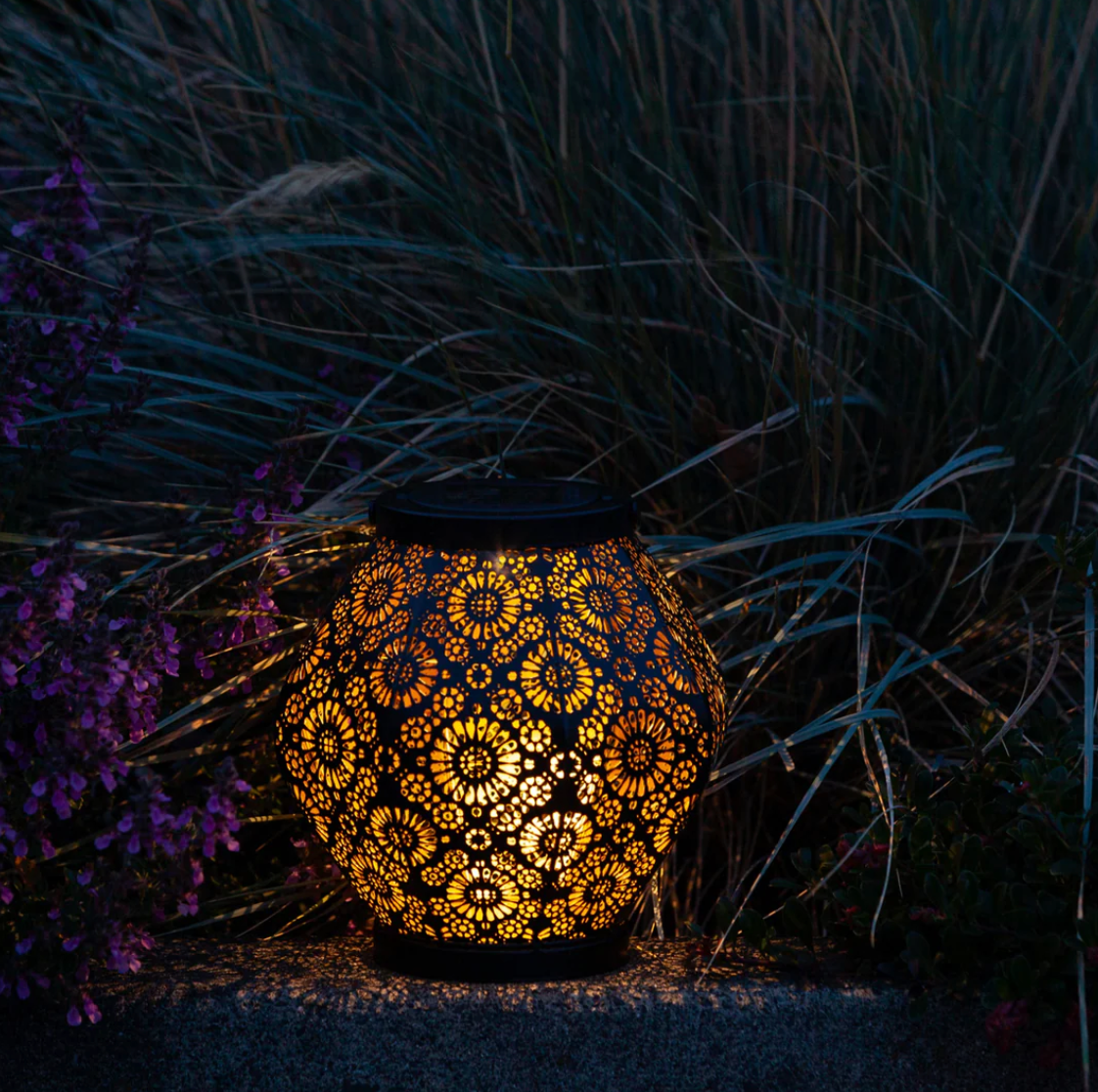 Black Metal Daisy Outdoor Solar Lantern