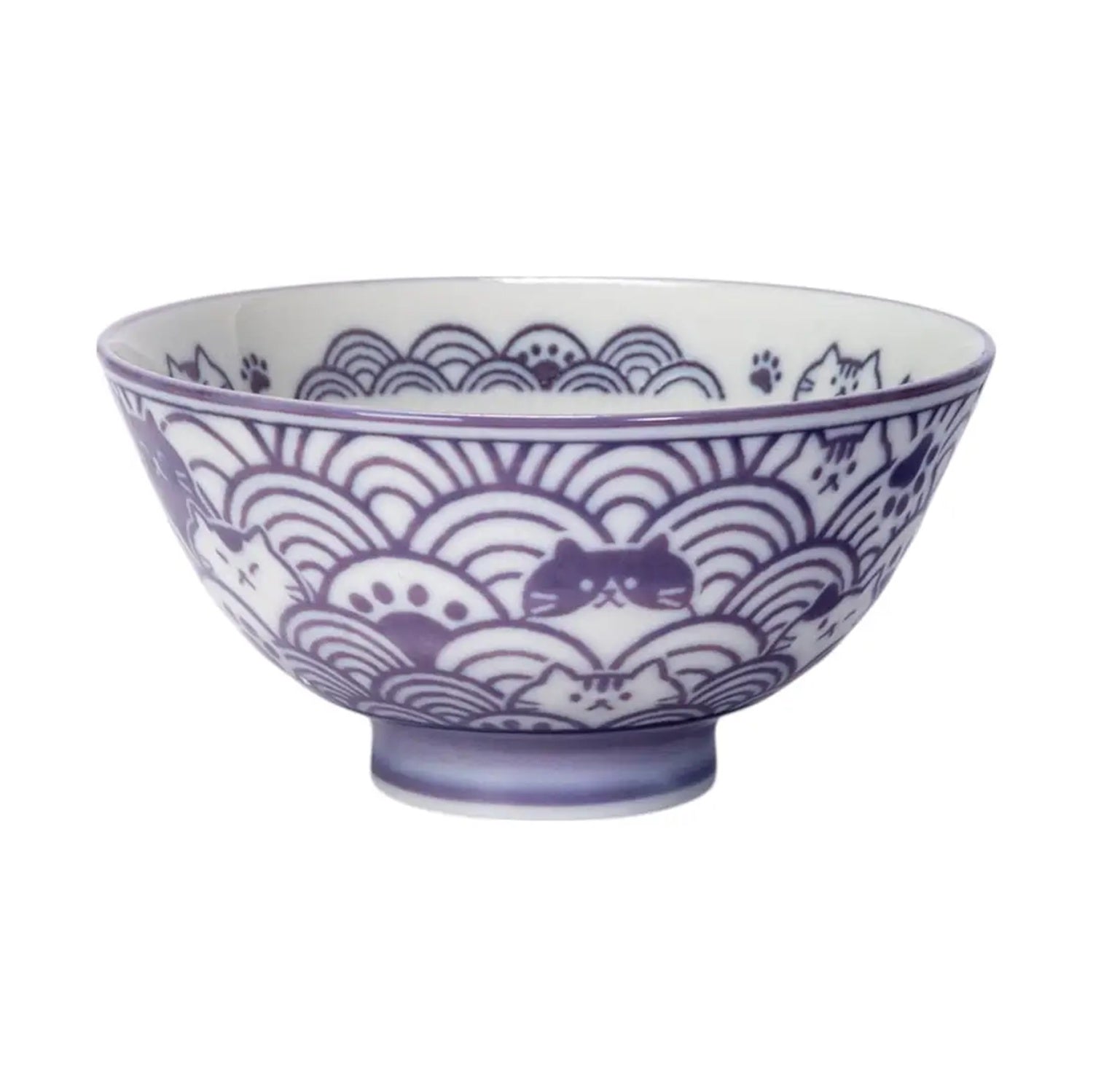 Seikaiha Neko Rice Bowl Purple