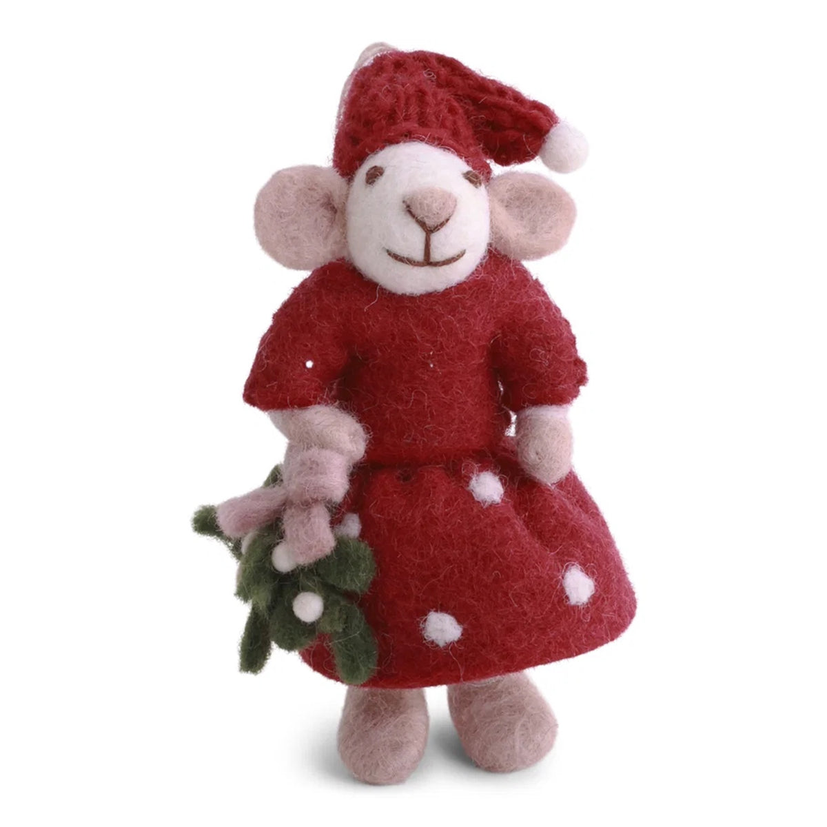 Small White Girl Mouse with Mistletoe