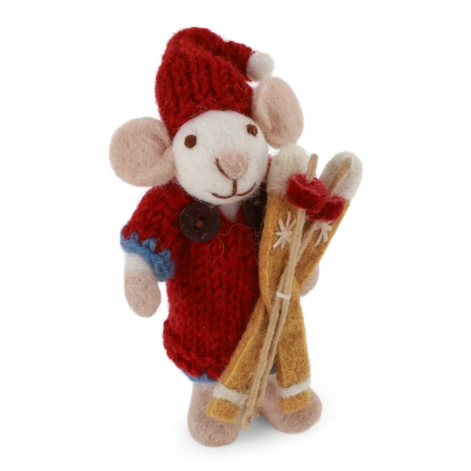 Small White Girly Mouse w/ Red Dress & Skis