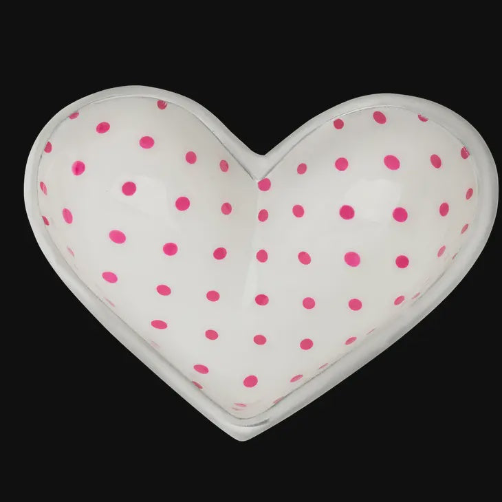 Tiny White Heart w/ Pink Dots