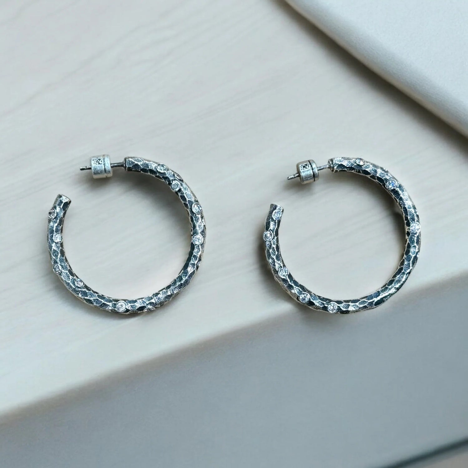 Vintage Silver Pavia Hoops 1.5"