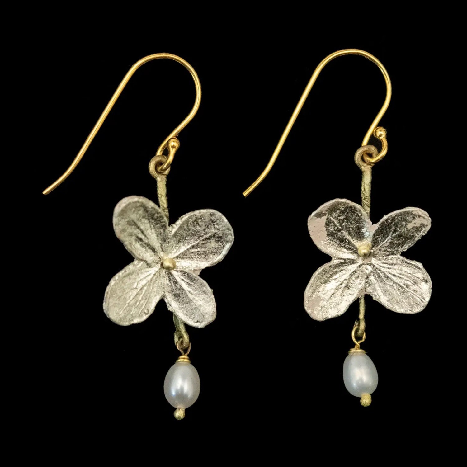 White Hydrangea Single Flower Wire Earrings