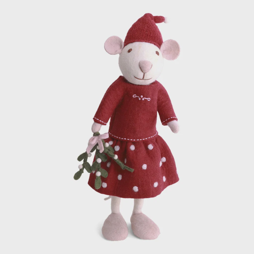 XL White Girl Mouse With Mistletoe