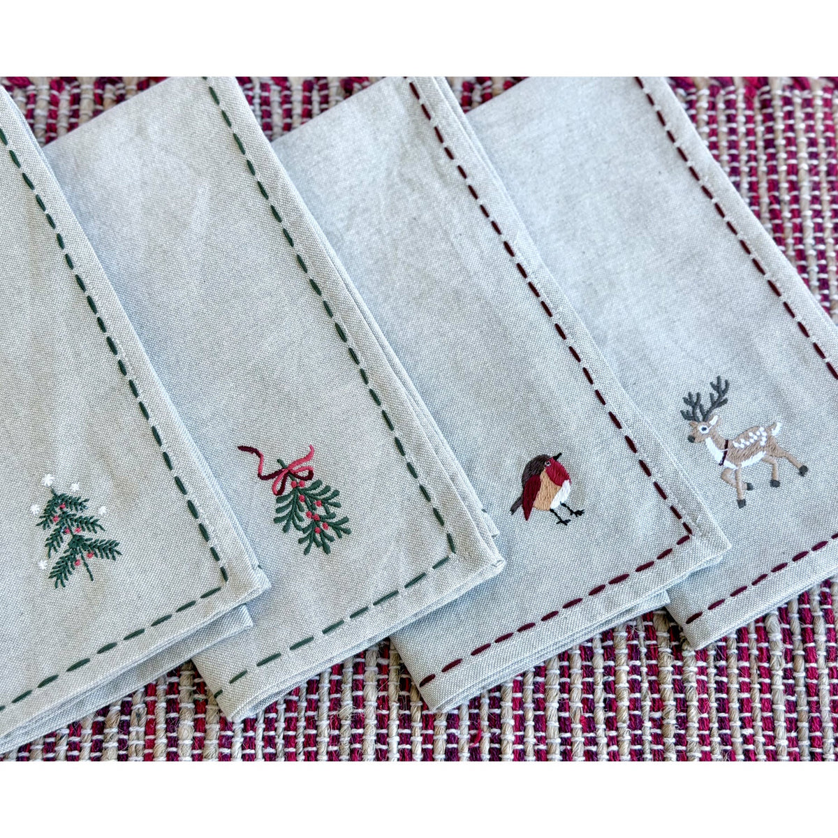 Embroidered Holiday Napkins Set of 4